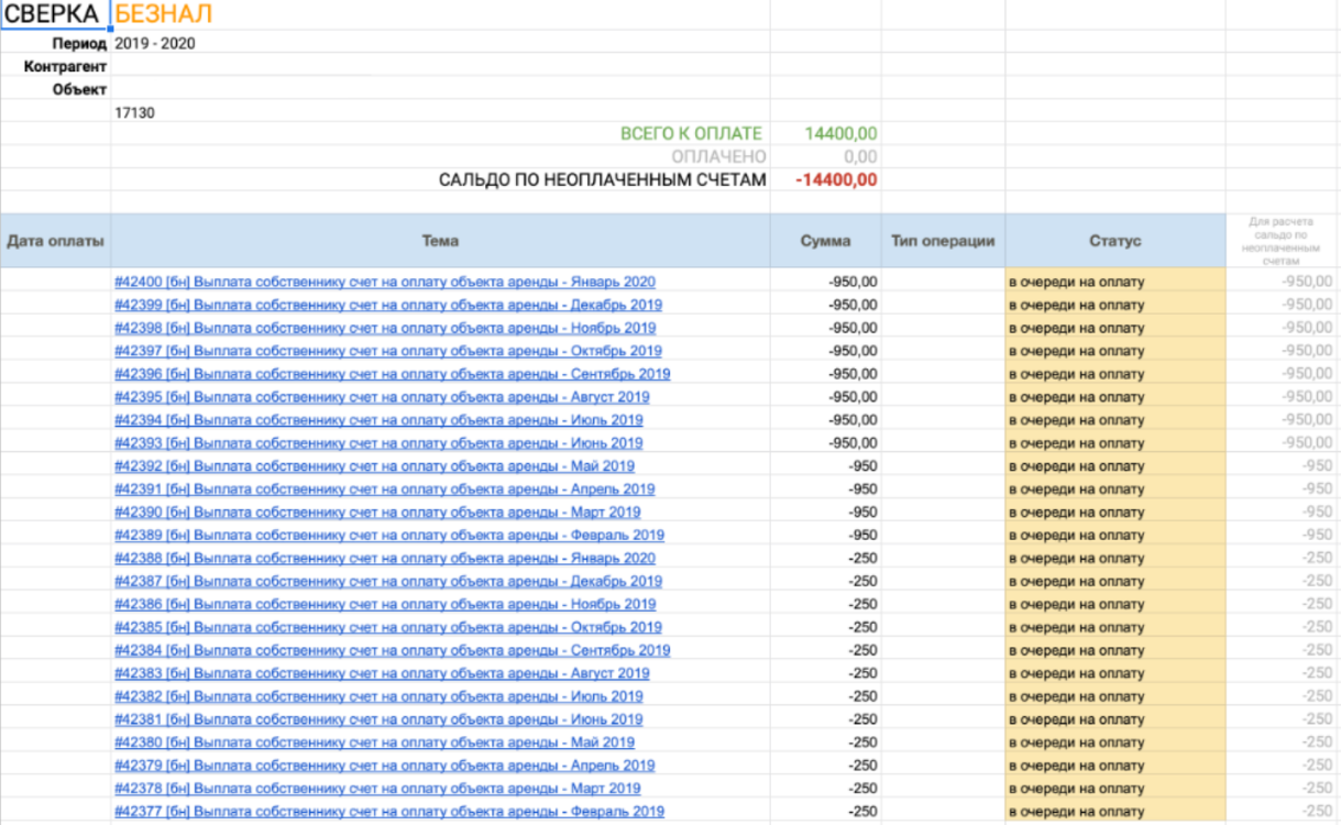 Генерация сверки Google Sheets