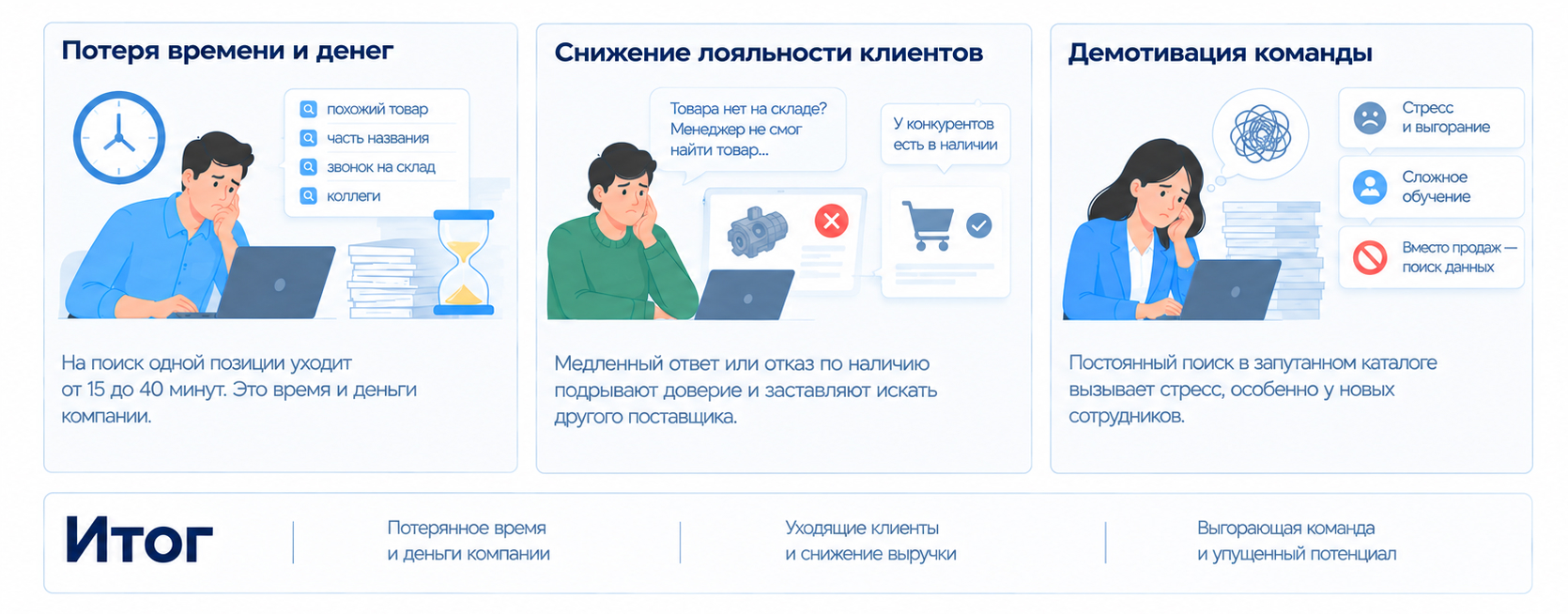 Скрытые издержки неточного сопоставления номенклатуры: потеря времени и денег, снижение лояльности клиентов и демотивация команды.